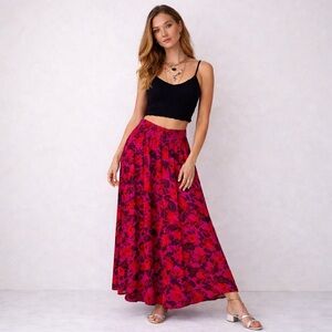 Abel The Label Pink Floral Maxi Skirt Boho Romantic Flowing High Waisted XS